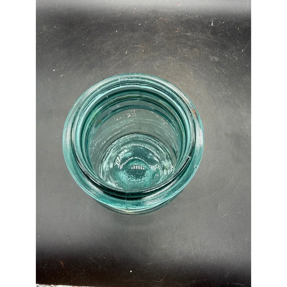 Vintage Ball Ideal Aqua Blue Glass Mason Jar with Wire Bail Patina Antique